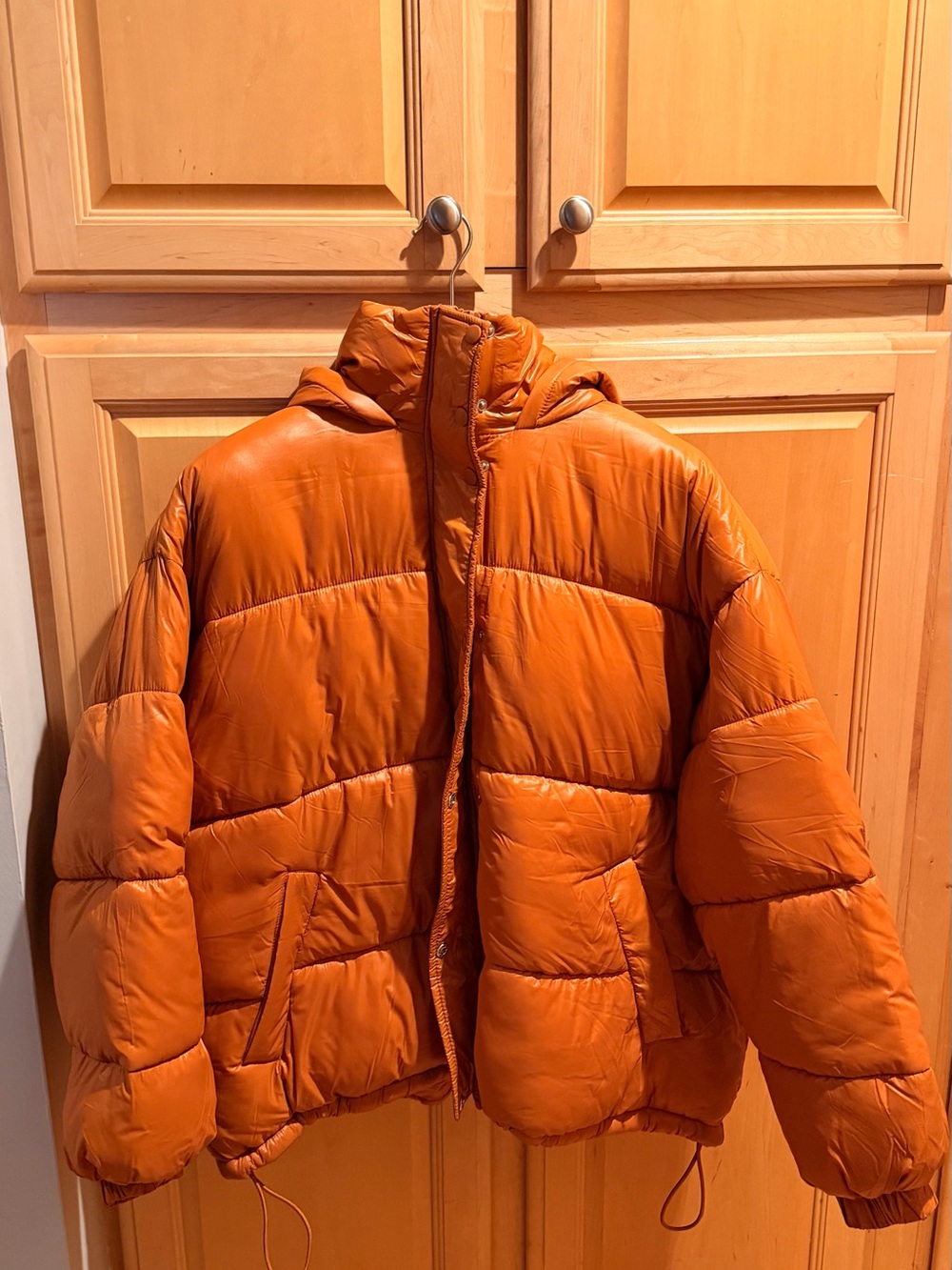 NWOT Topshop Orange Puffer Jacket with Hood